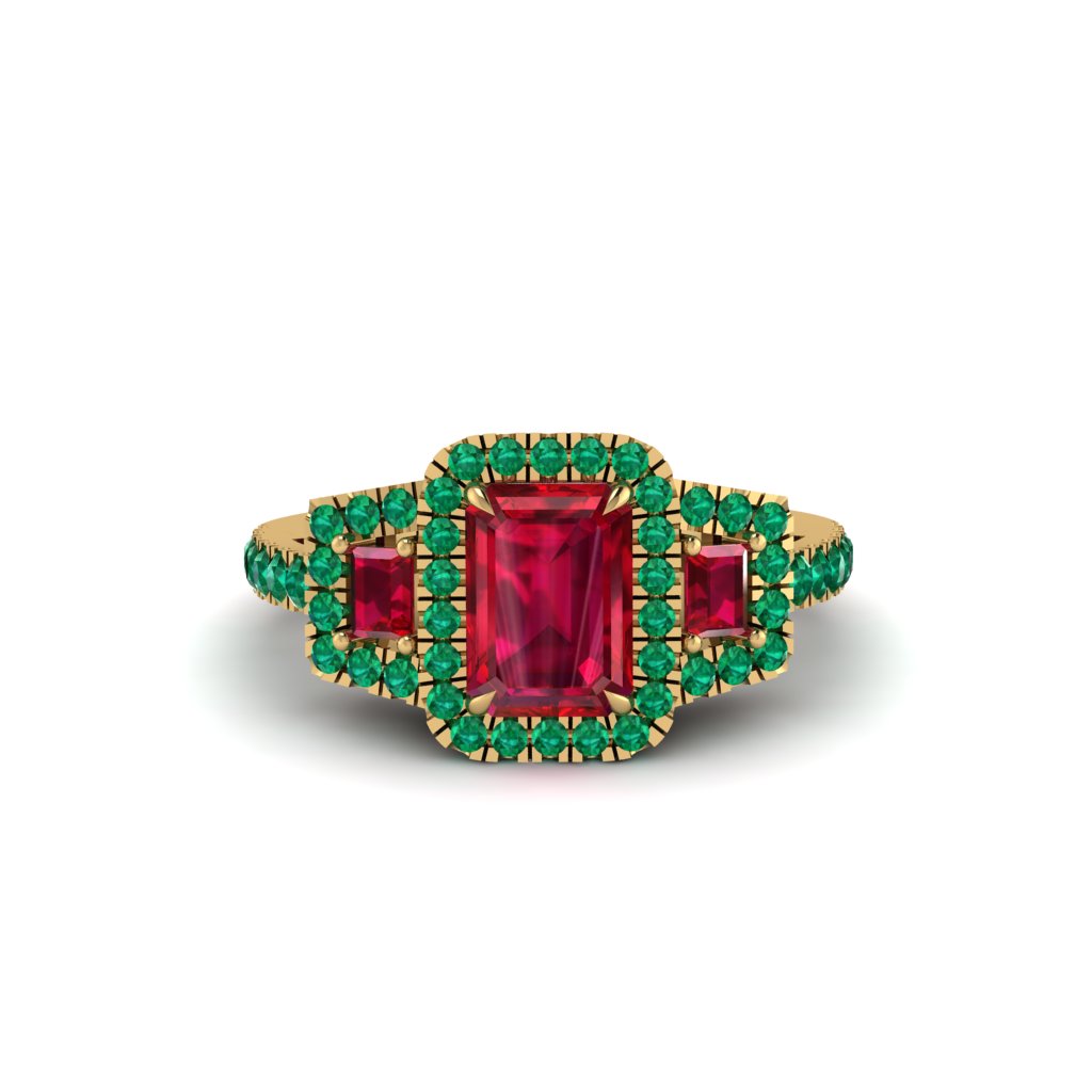 Ruby Three Halo Radiance Engagement Ring - Emely No. 25