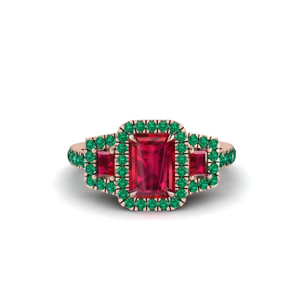 Ruby Three Halo Radiance Engagement Ring - Emely No. 26