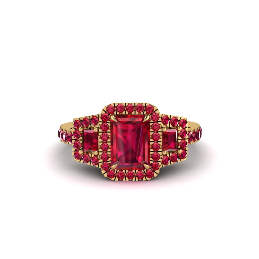 Ruby Three Halo Radiance Engagement Ring - Emely No. 55