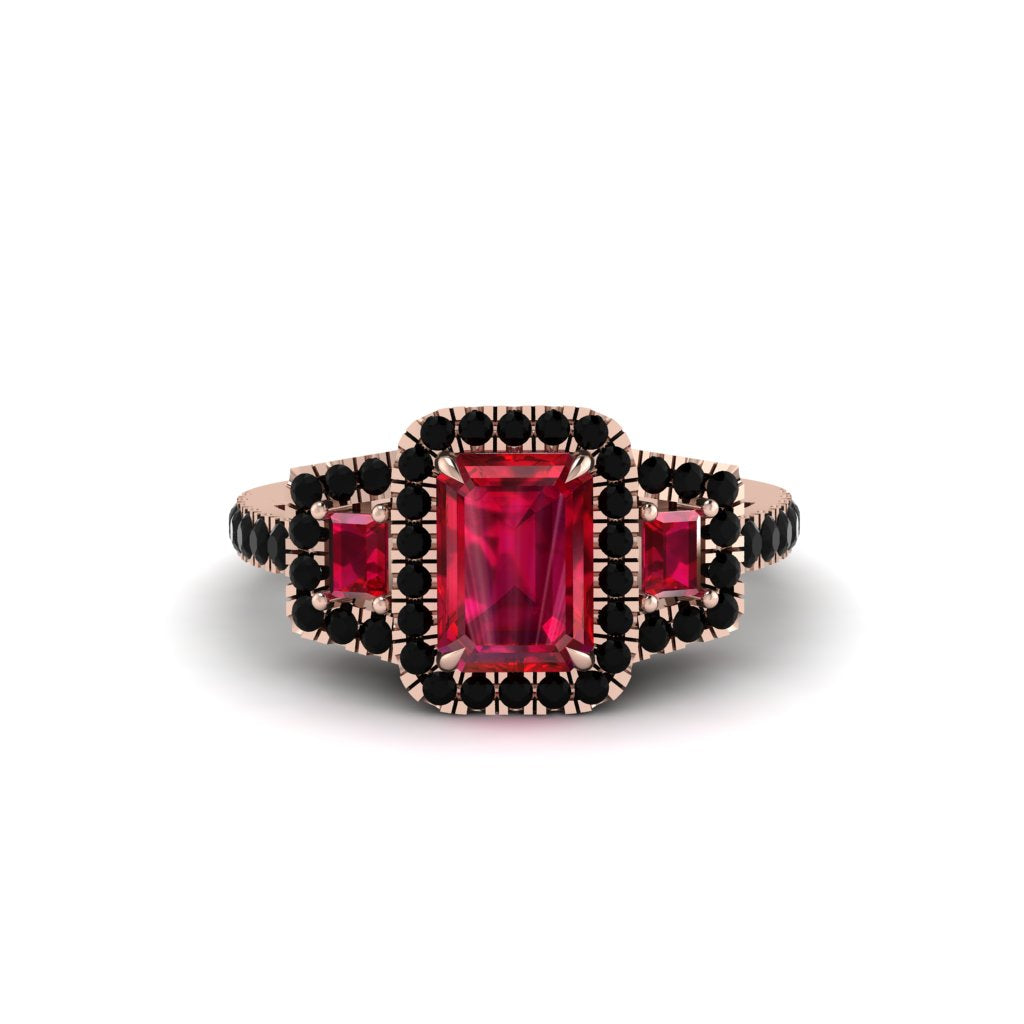 Ruby Three Halo Radiance Engagement Ring - Emely No. 41