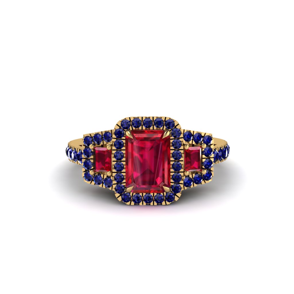 Ruby Three Halo Radiance Engagement Ring - Emely No. 70