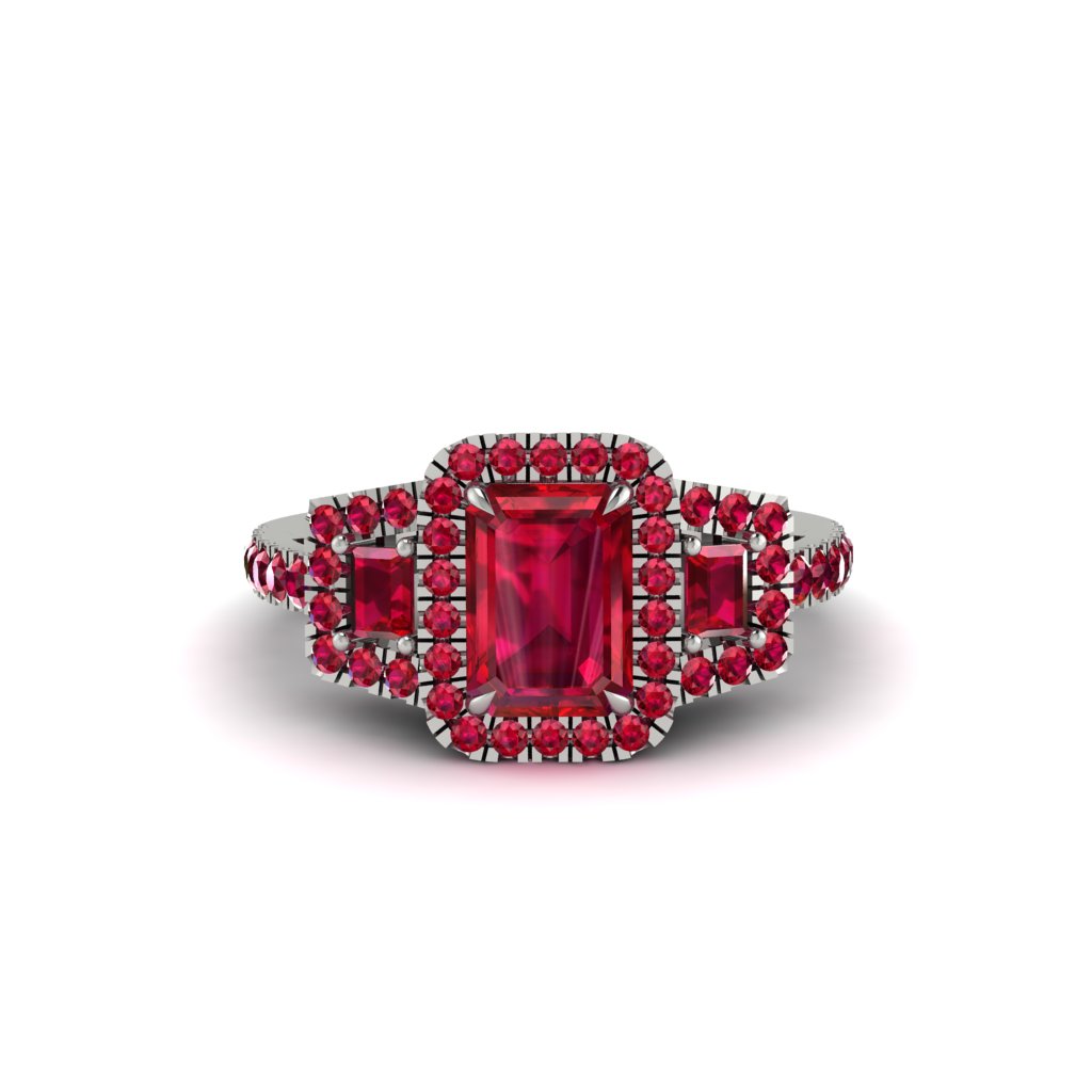 Ruby Three Halo Radiance Engagement Ring - Emely No. 57