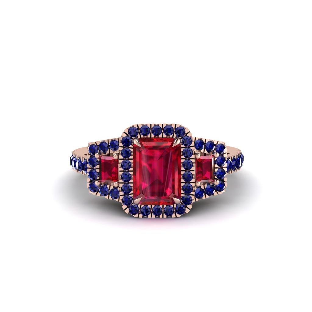 Ruby Three Halo Radiance Engagement Ring - Emely No. 71