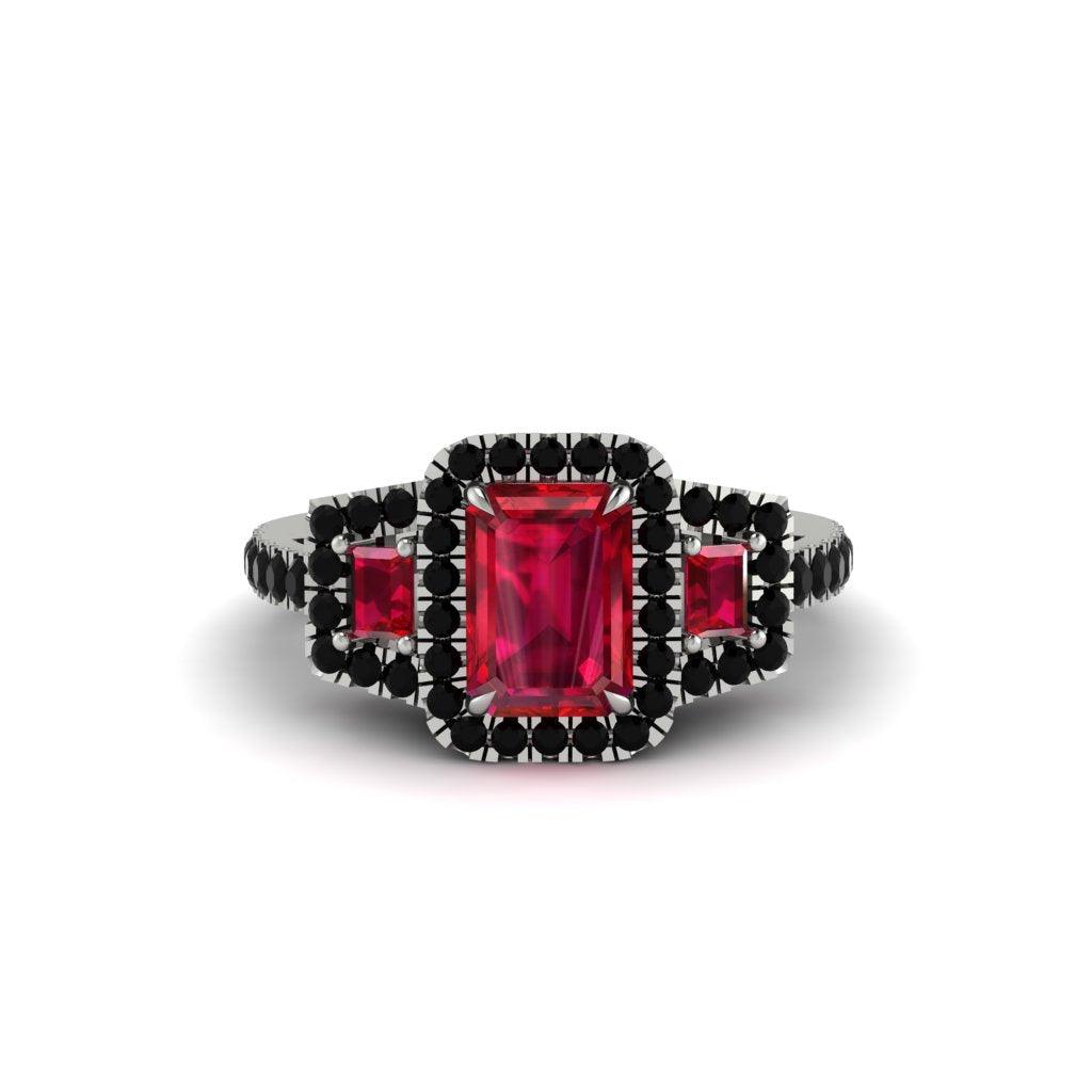 Ruby Three Halo Radiance Engagement Ring - Emely No. 42