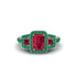 Ruby Three Halo Radiance Engagement Ring - Emely No. 27