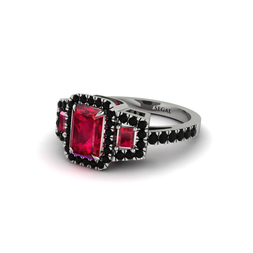 Ruby Three Halo Radiance Engagement Ring - Emely No. 42