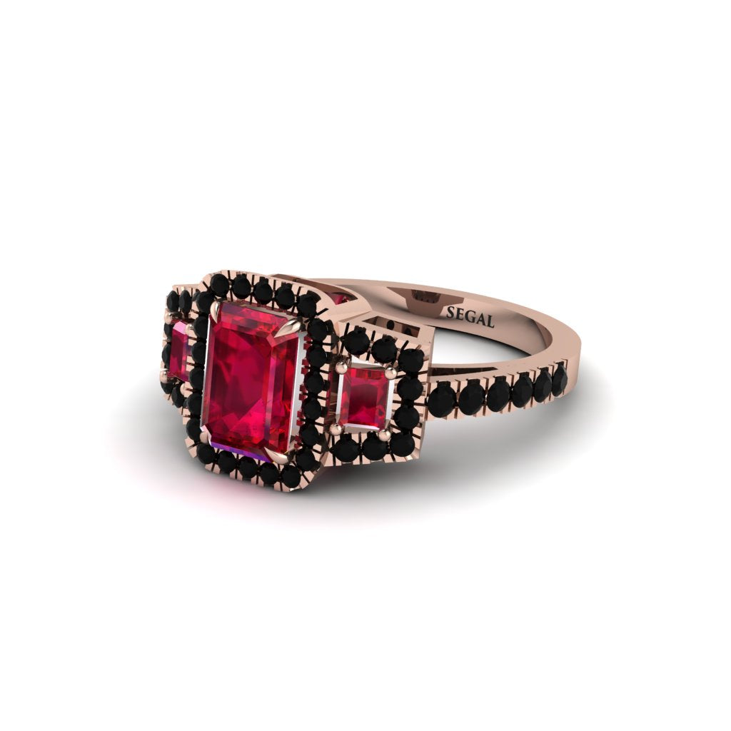 Ruby Three Halo Radiance Engagement Ring - Emely No. 41