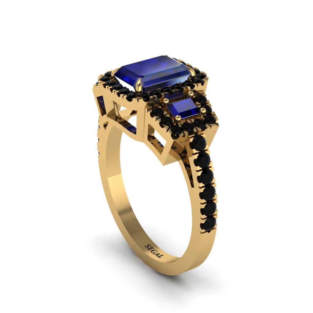 Sapphire Three Halo Radiance Engagement Ring - Emely No. 43