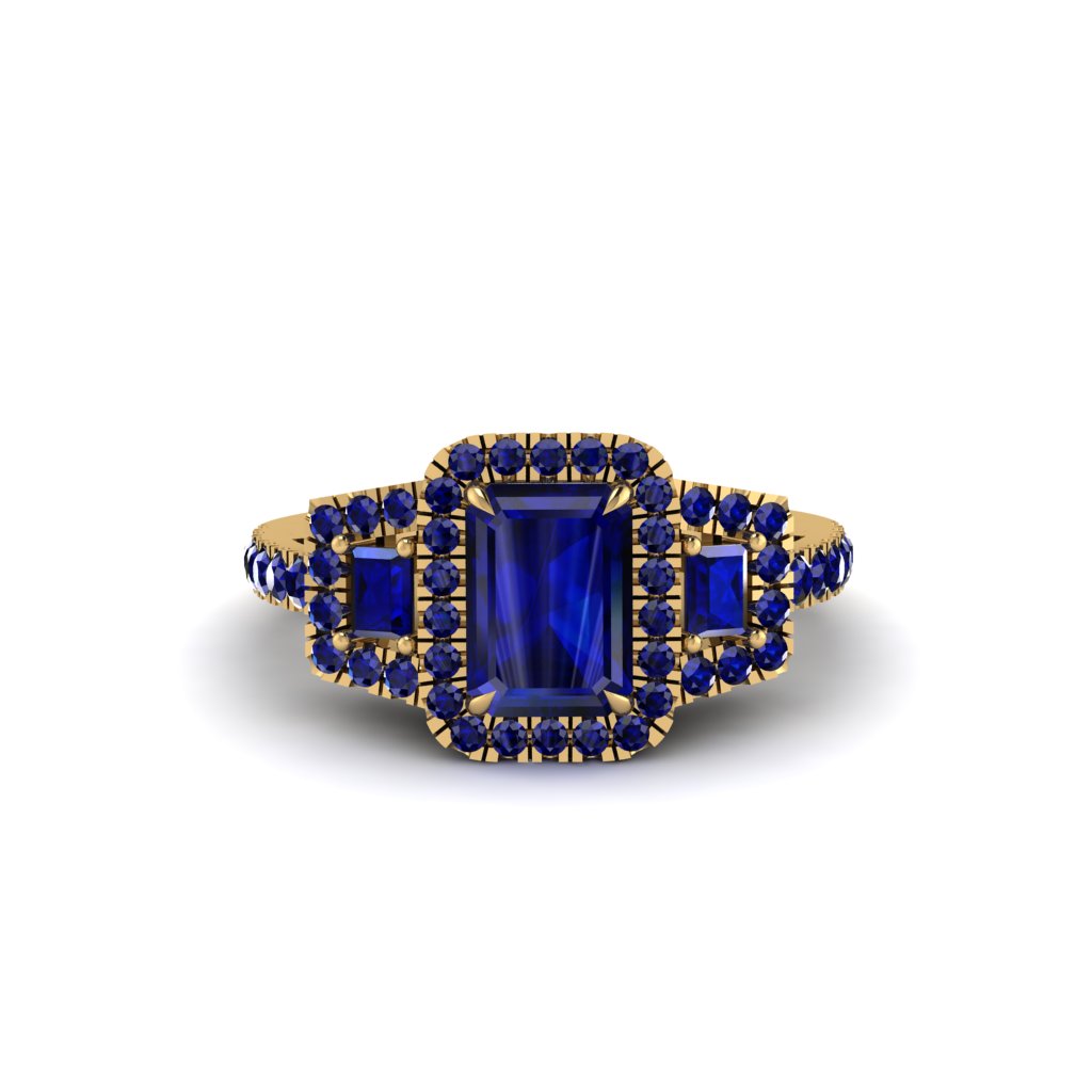 Sapphire Three Halo Radiance Engagement Ring - Emely No. 73