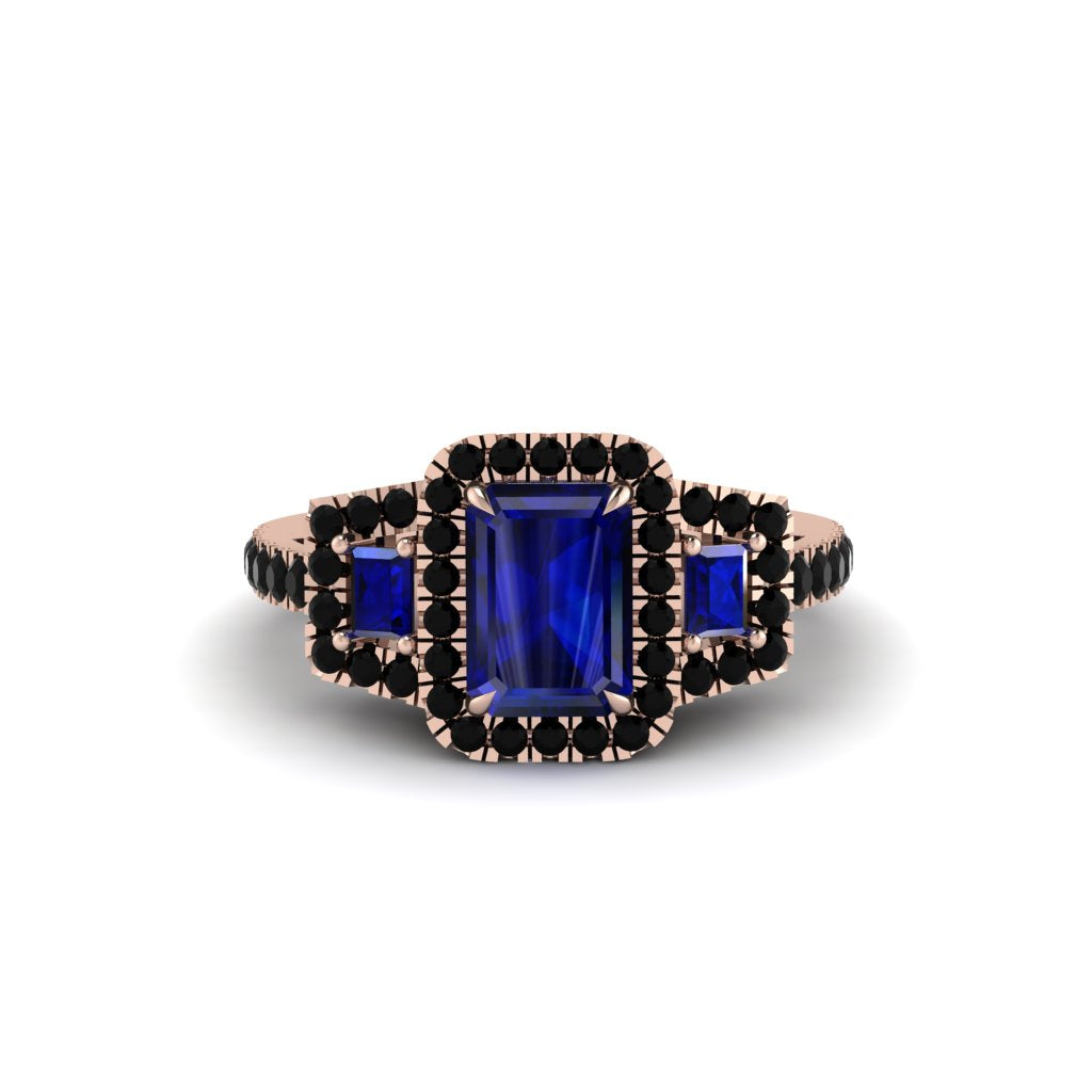Sapphire Three Halo Radiance Engagement Ring - Emely No. 44