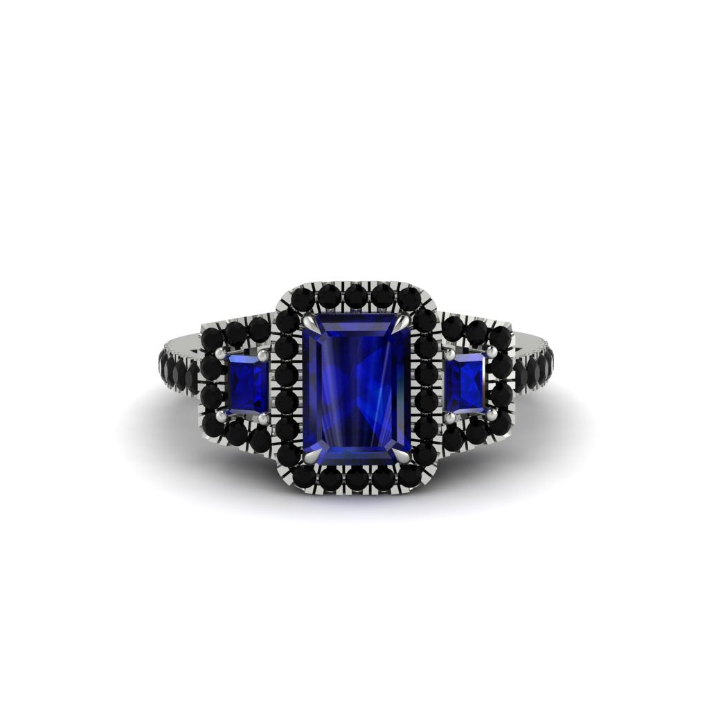 Sapphire Three Halo Radiance Engagement Ring - Emely No. 45