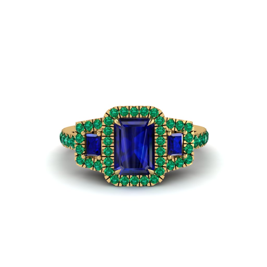 Sapphire Three Halo Radiance Engagement Ring - Emely No. 28