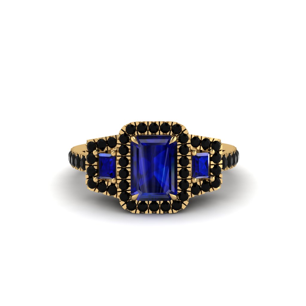 Sapphire Three Halo Radiance Engagement Ring - Emely No. 43