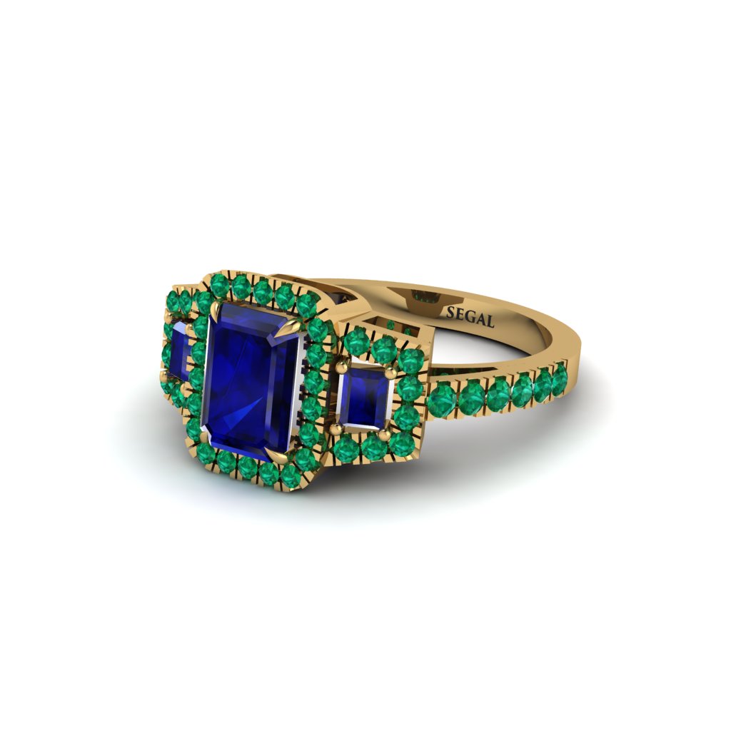 Sapphire Three Halo Radiance Engagement Ring - Emely No. 28