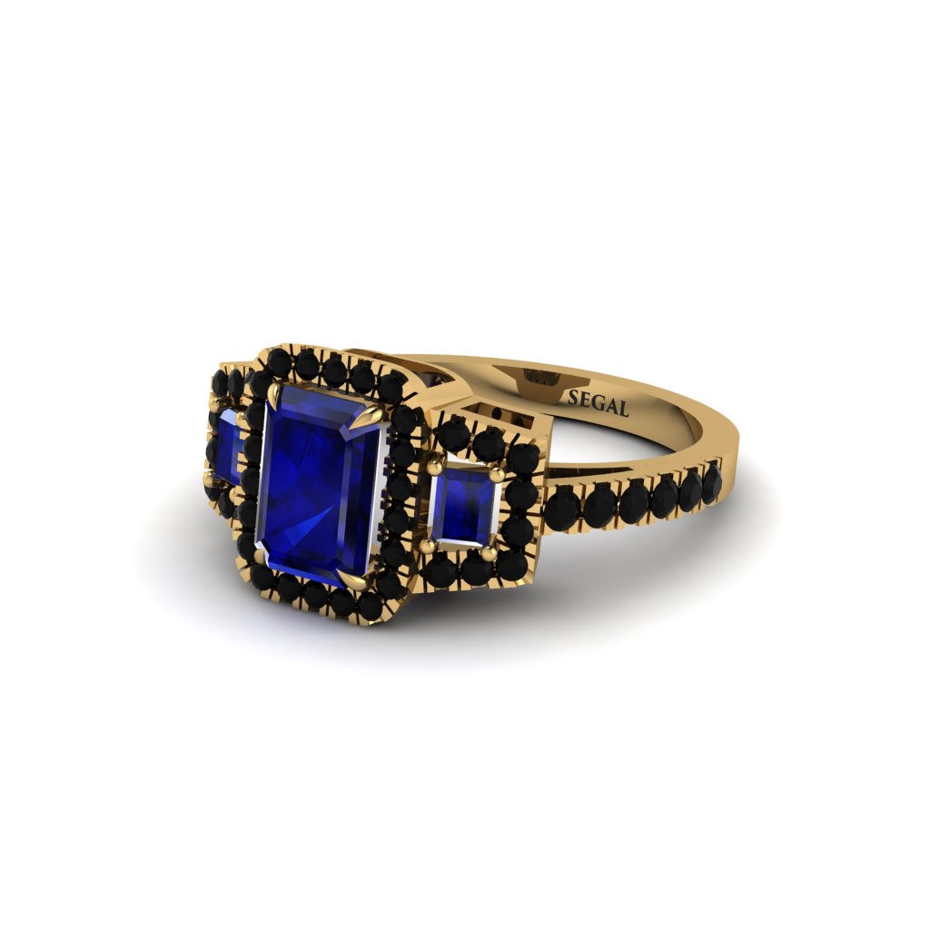 Sapphire Three Halo Radiance Engagement Ring - Emely No. 43