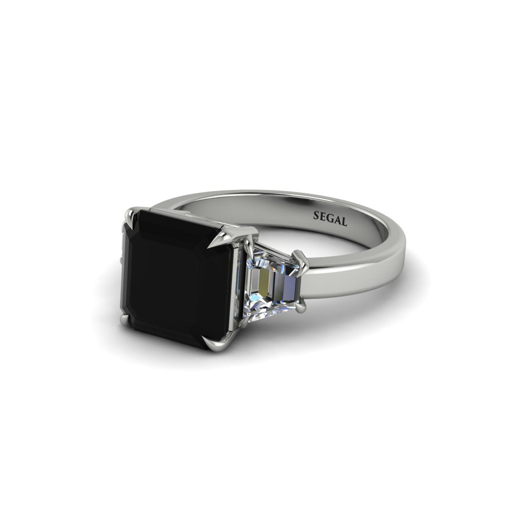 Three Stone Black Diamond Engagement Ring - Bethany No. 9
