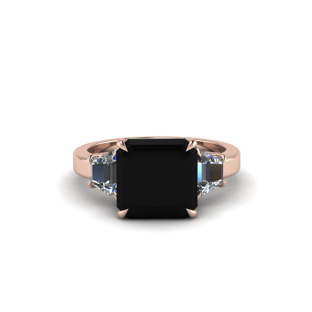 Three Stone Black Diamond Engagement Ring - Bethany No. 8