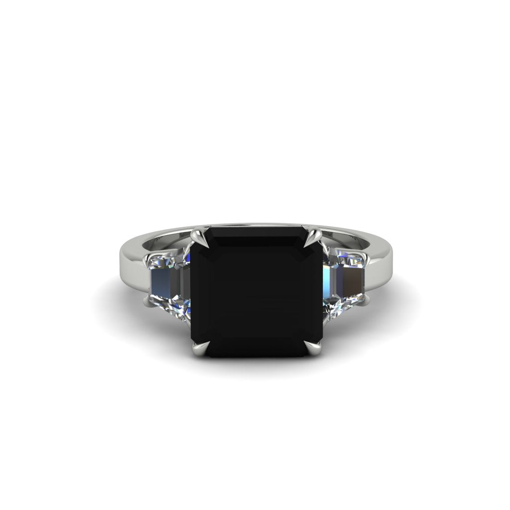 Three Stone Black Diamond Engagement Ring - Bethany No. 9