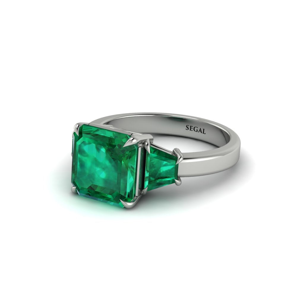 Three Stone Emerald Engagement Ring - Bethany No. 21