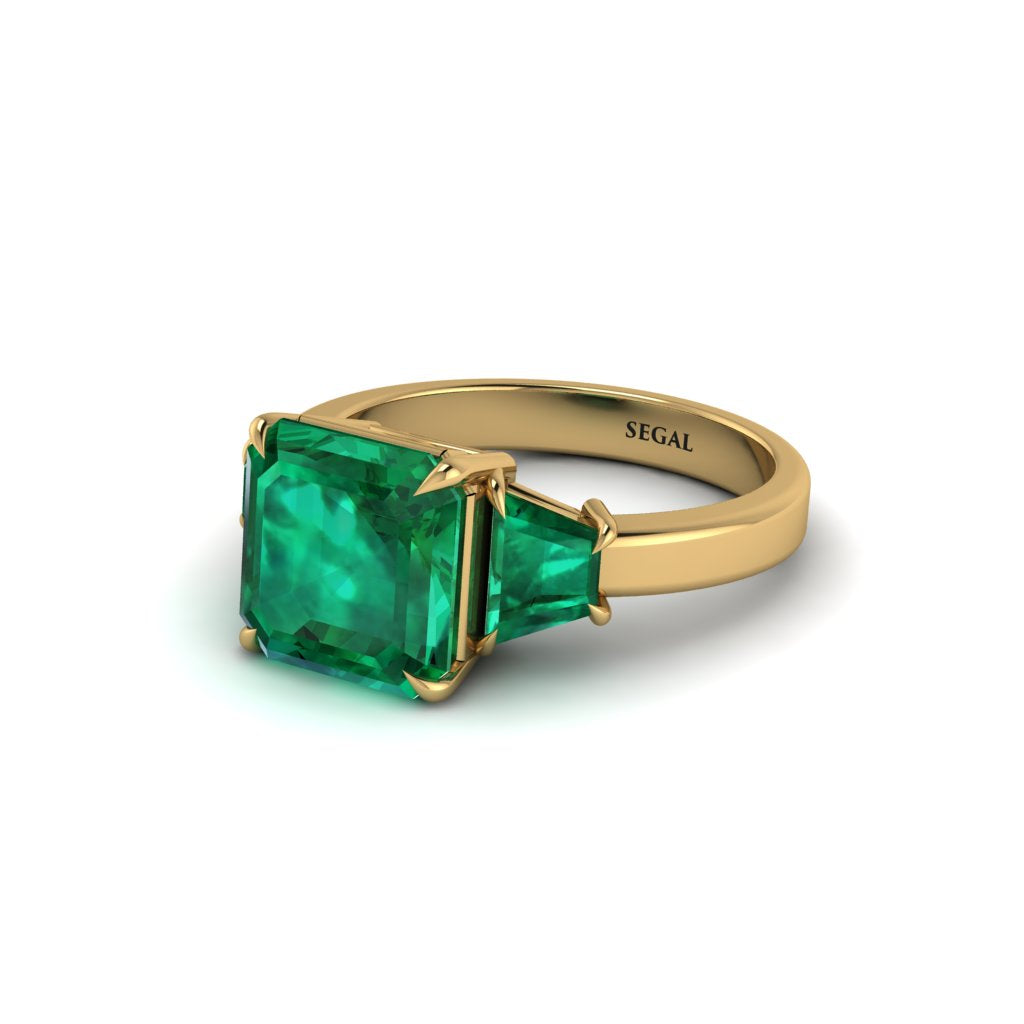 Three Stone Emerald Engagement Ring - Bethany No. 19