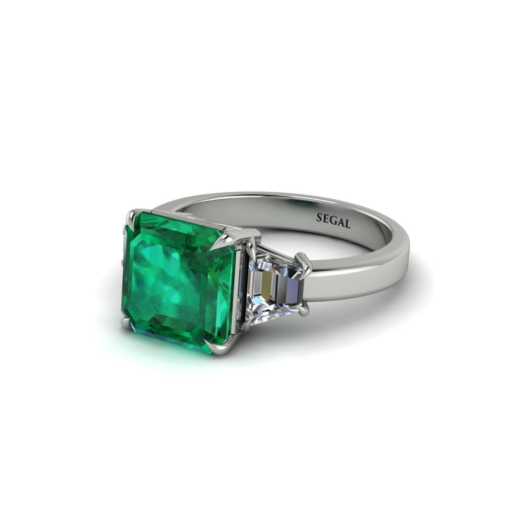 Three Stone Emerald Engagement Ring - Bethany No. 6