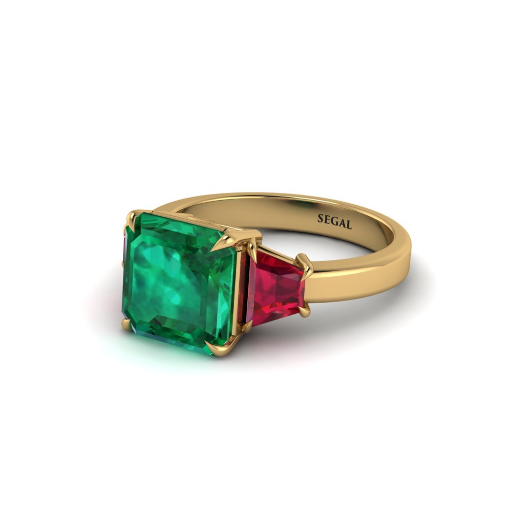Three Stone Emerald Engagement Ring - Bethany No. 49