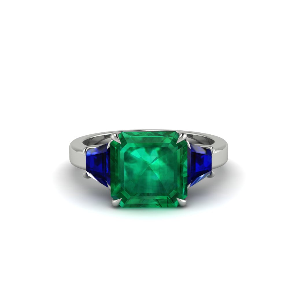 Three Stone Emerald Engagement Ring - Bethany No. 66