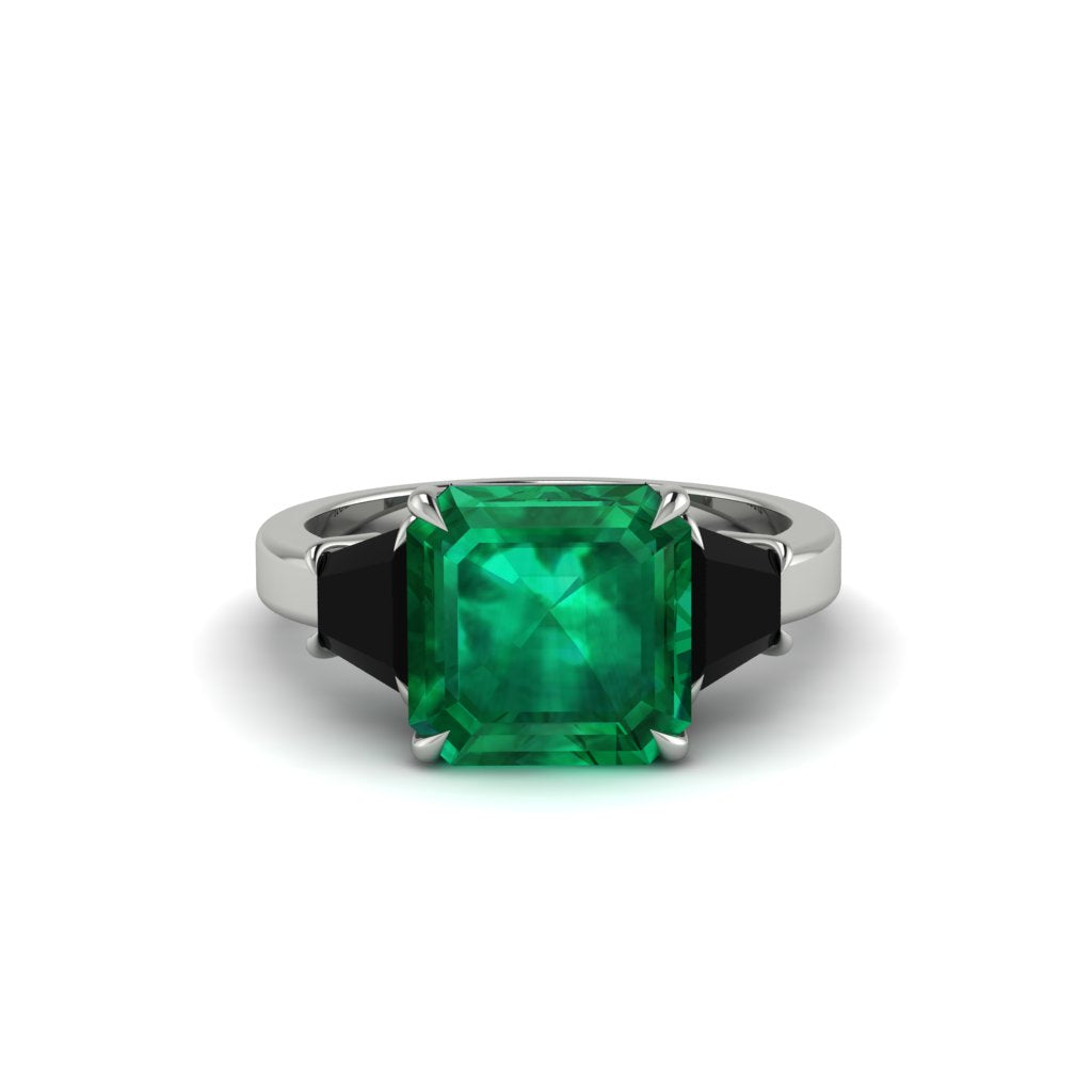 Three Stone Emerald Engagement Ring - Bethany No. 36