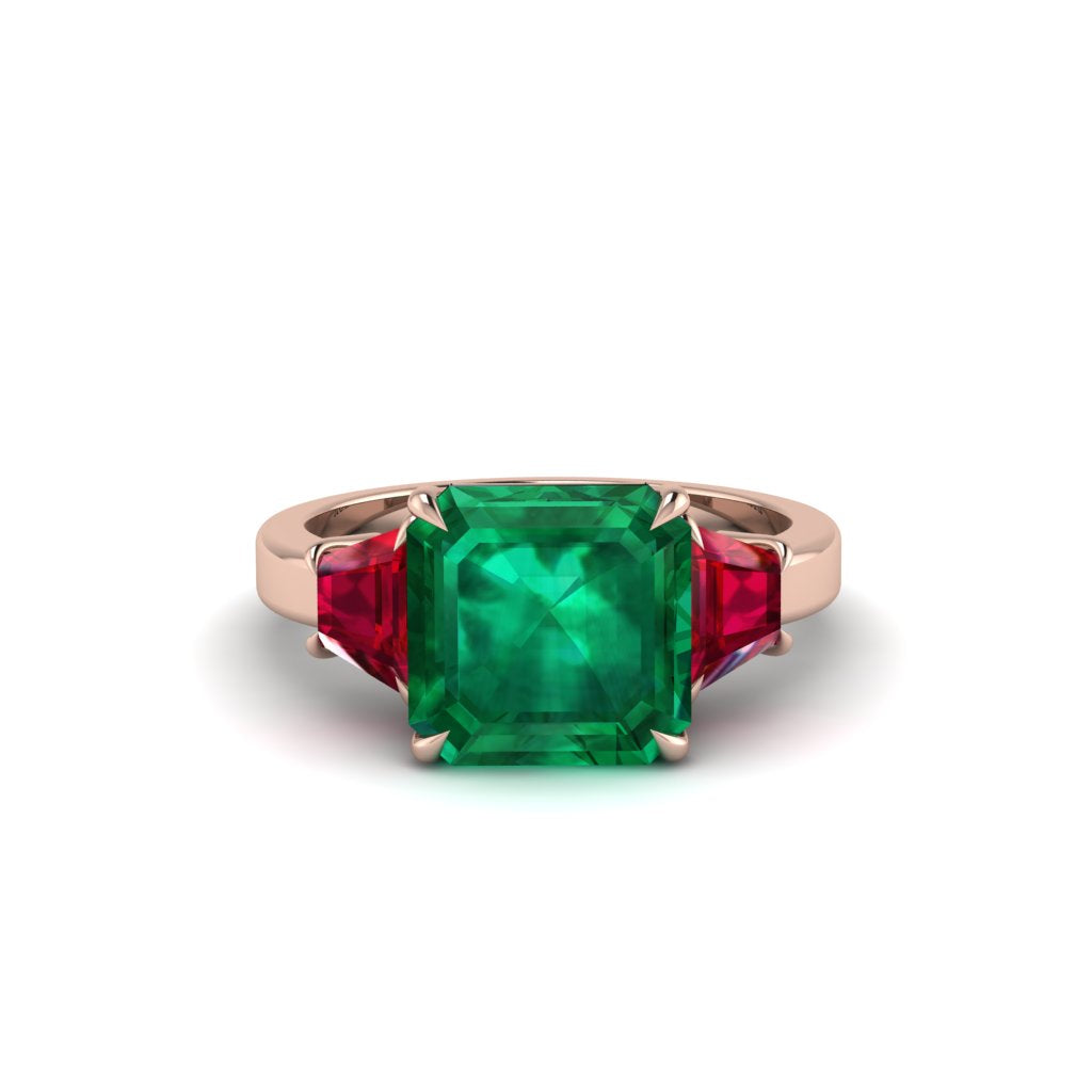 Three Stone Emerald Engagement Ring - Bethany No. 50
