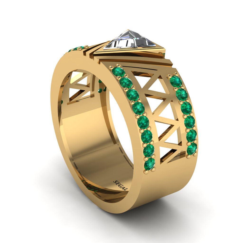 Triangle Cut Diamond Men's Architectural Ring - Levi No. 16