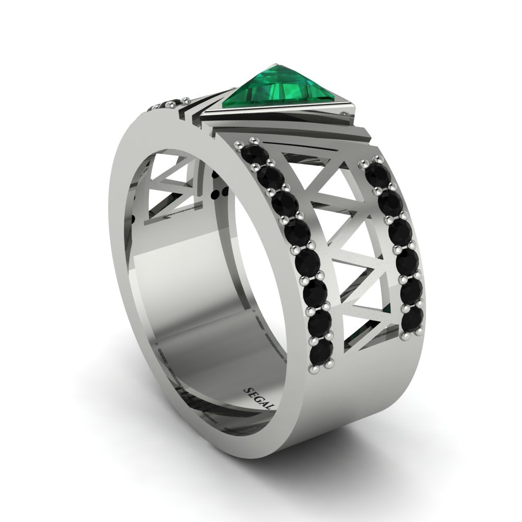 Triangle Cut Emerald Men's Architectural Ring - Levi No. 36