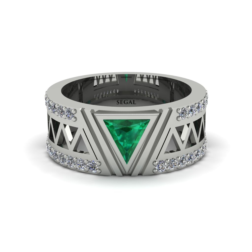 Triangle Cut Emerald Men's Architectural Ring - Levi No. 6