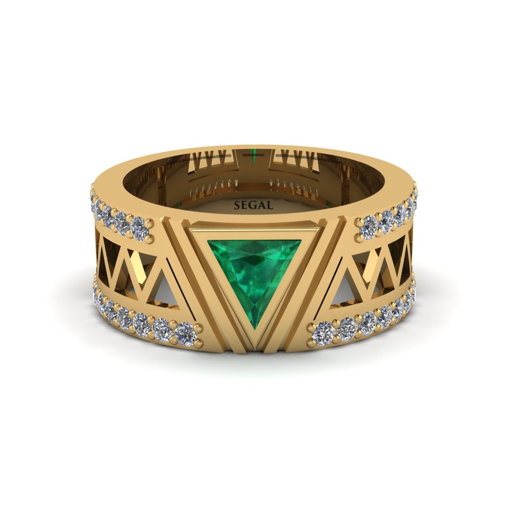 Triangle Cut Emerald Men's Architectural Ring - Levi No. 4