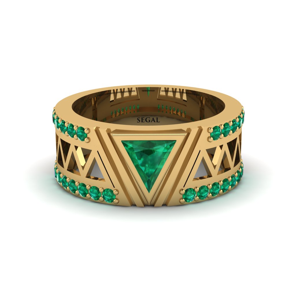 Triangle Cut Emerald Men's Architectural Ring - Levi No. 19