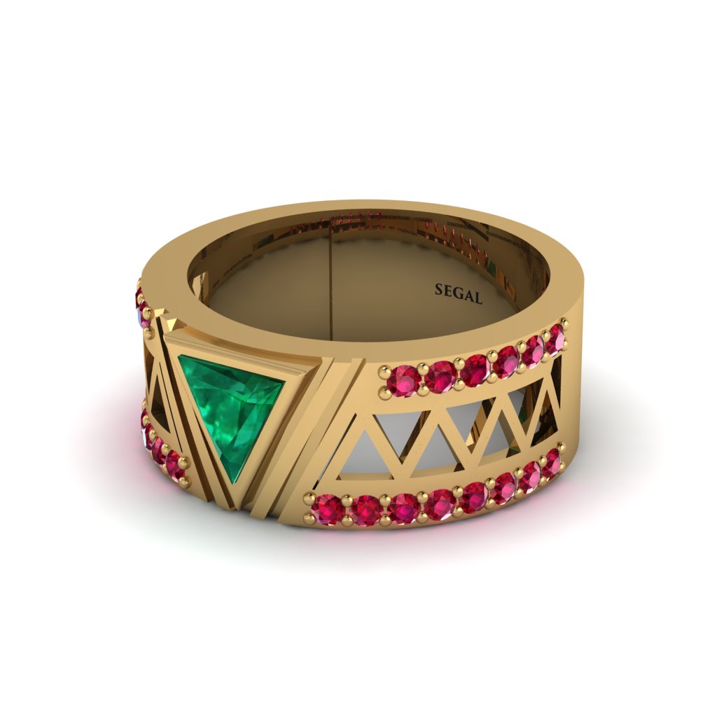 Triangle Cut Emerald Men's Architectural Ring - Levi No. 49