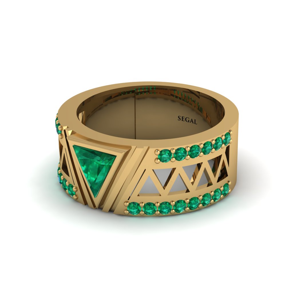 Triangle Cut Emerald Men's Architectural Ring - Levi No. 19