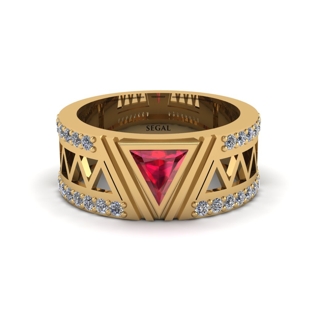 Triangle Cut Ruby Men's Architectural Ring - Levi No. 10