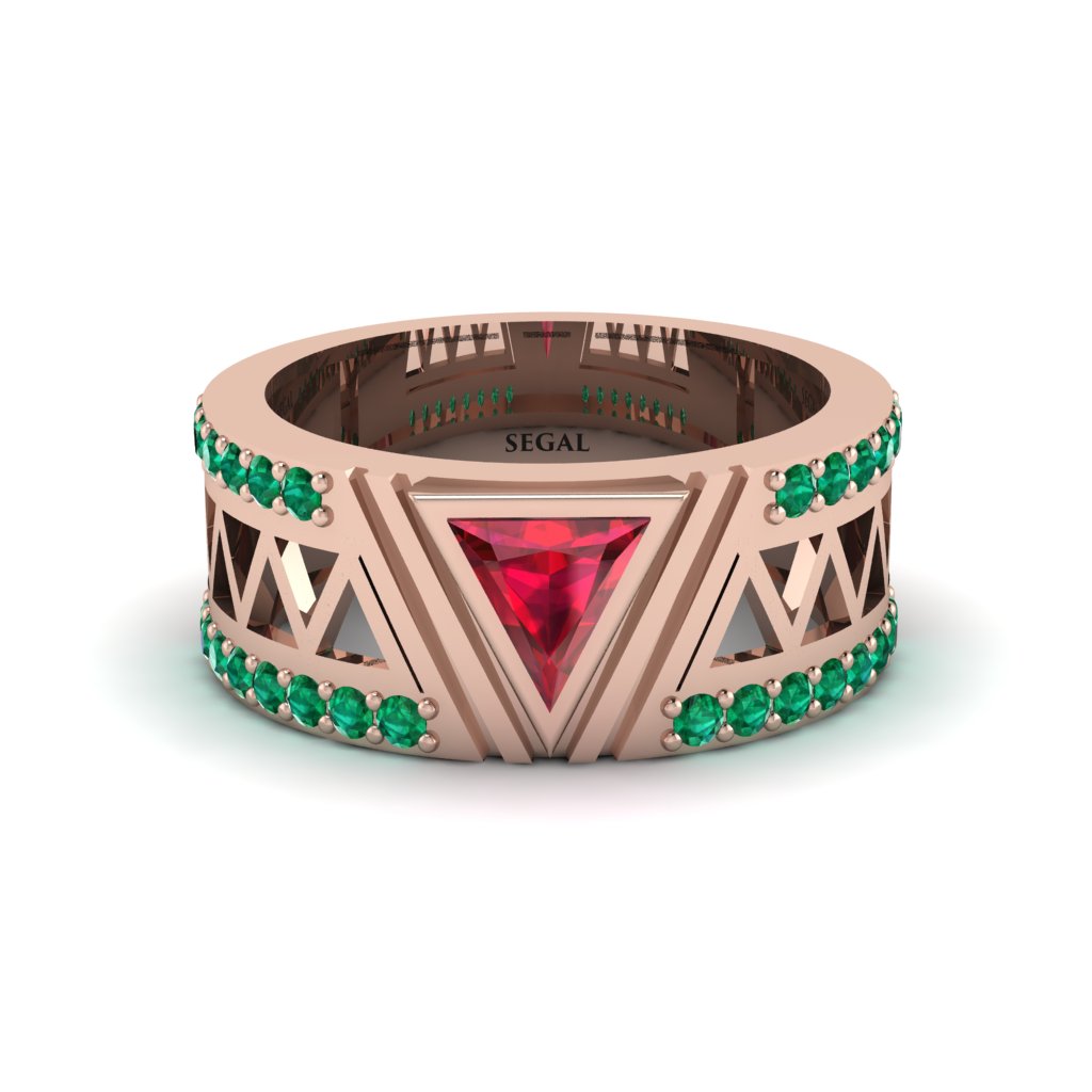 Triangle Cut Ruby Men's Architectural Ring - Levi No. 26