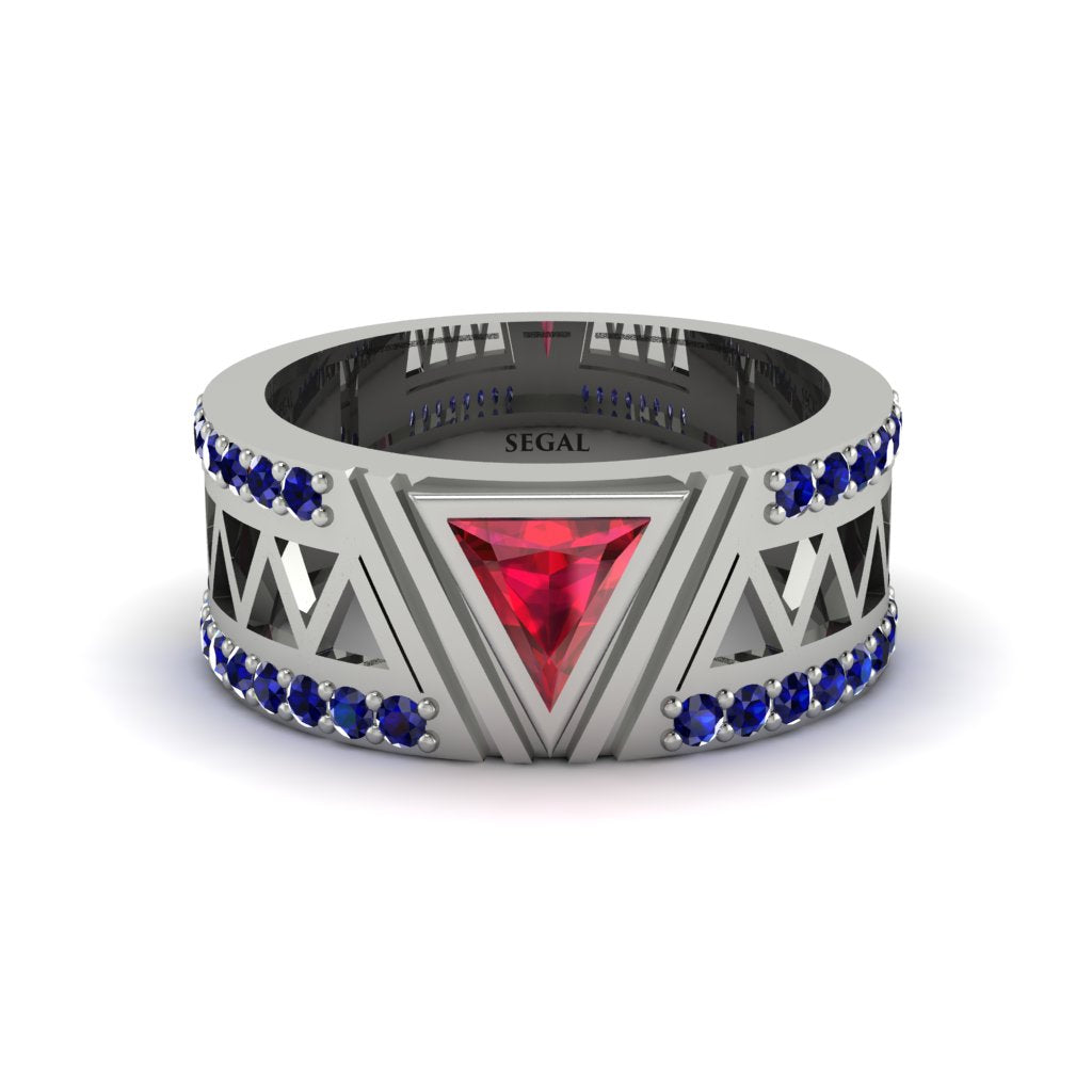 Triangle Cut Ruby Men's Architectural Ring - Levi No. 72