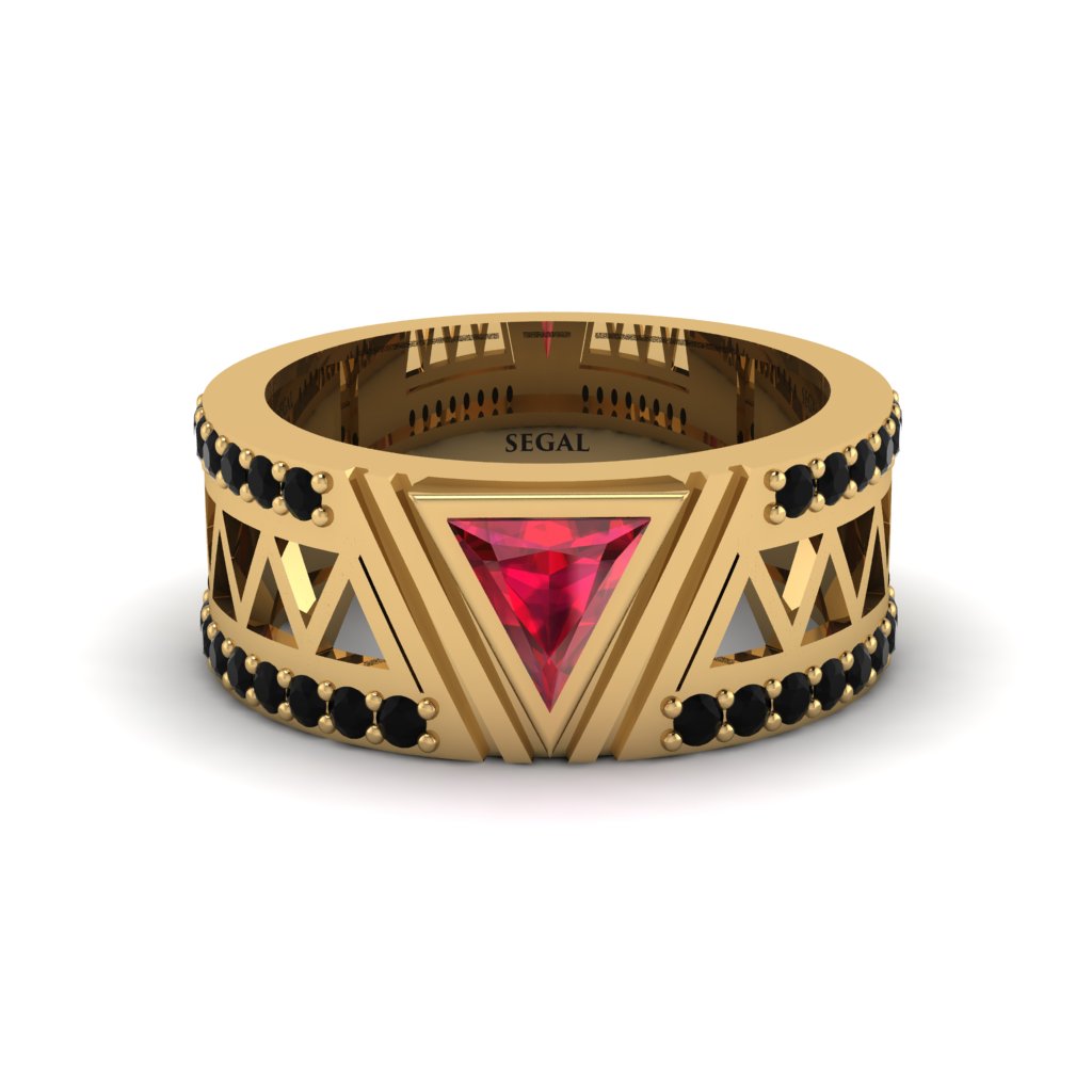 Triangle Cut Ruby Men's Architectural Ring - Levi No. 40