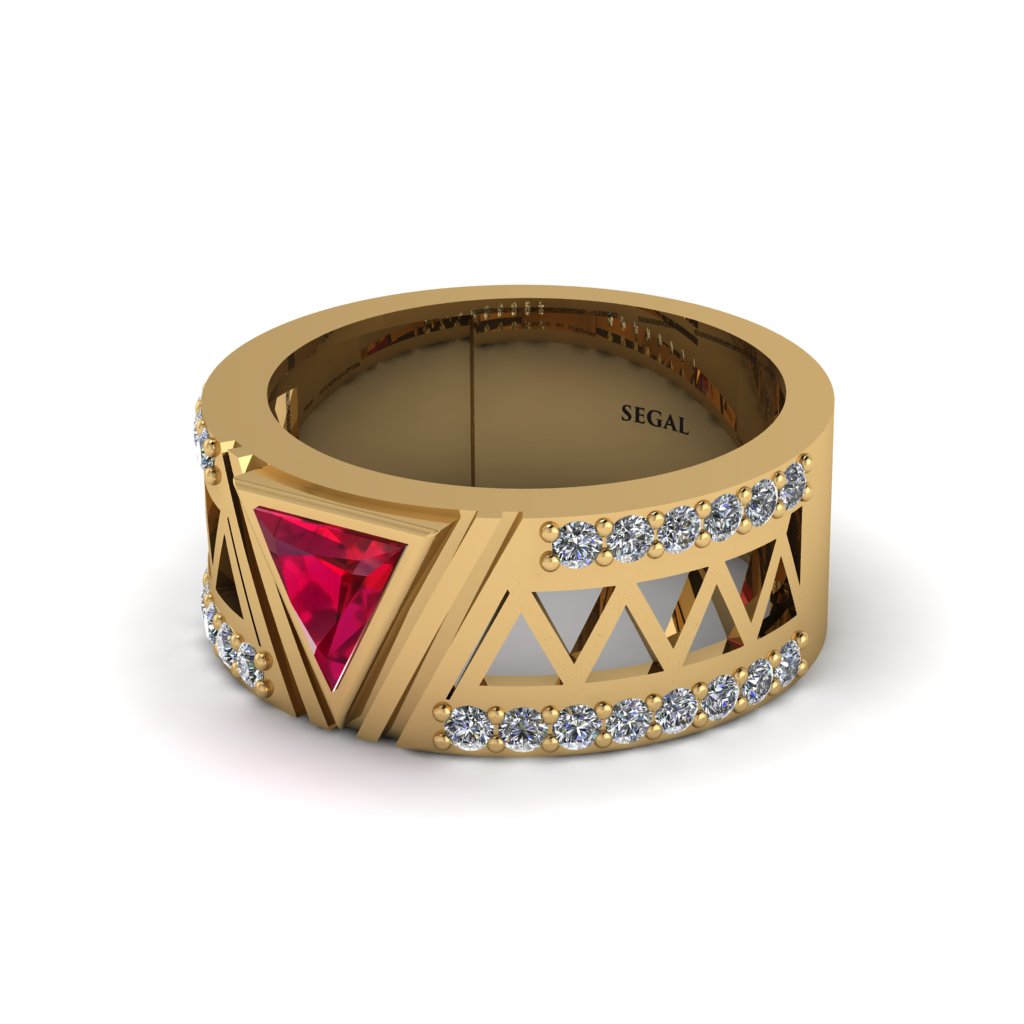 Triangle Cut Ruby Men's Architectural Ring - Levi No. 10