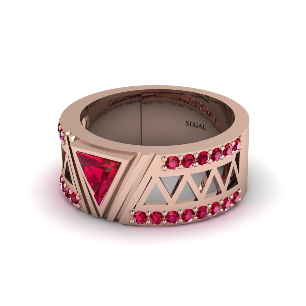 Triangle Cut Ruby Men's Architectural Ring - Levi No. 56