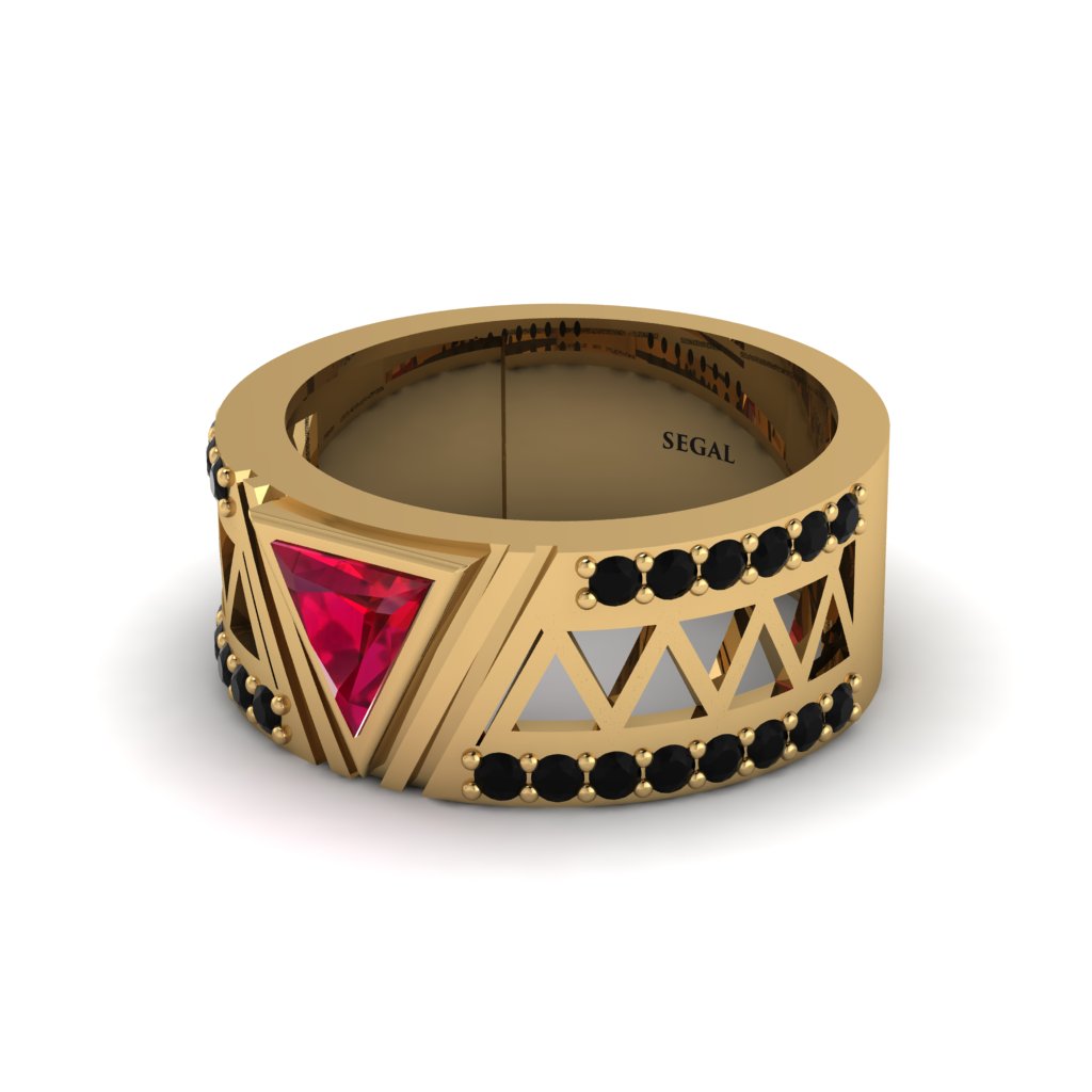 Triangle Cut Ruby Men's Architectural Ring - Levi No. 40