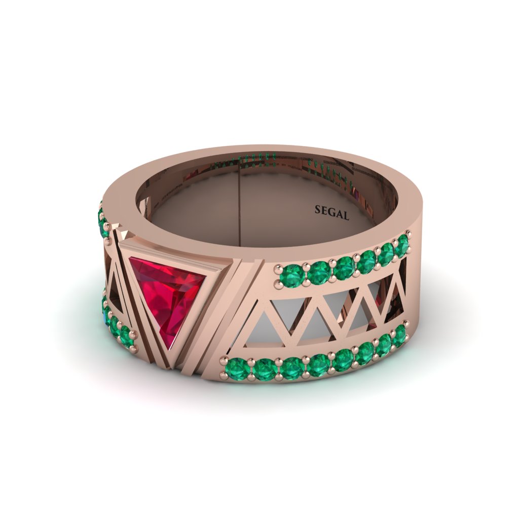 Triangle Cut Ruby Men's Architectural Ring - Levi No. 26
