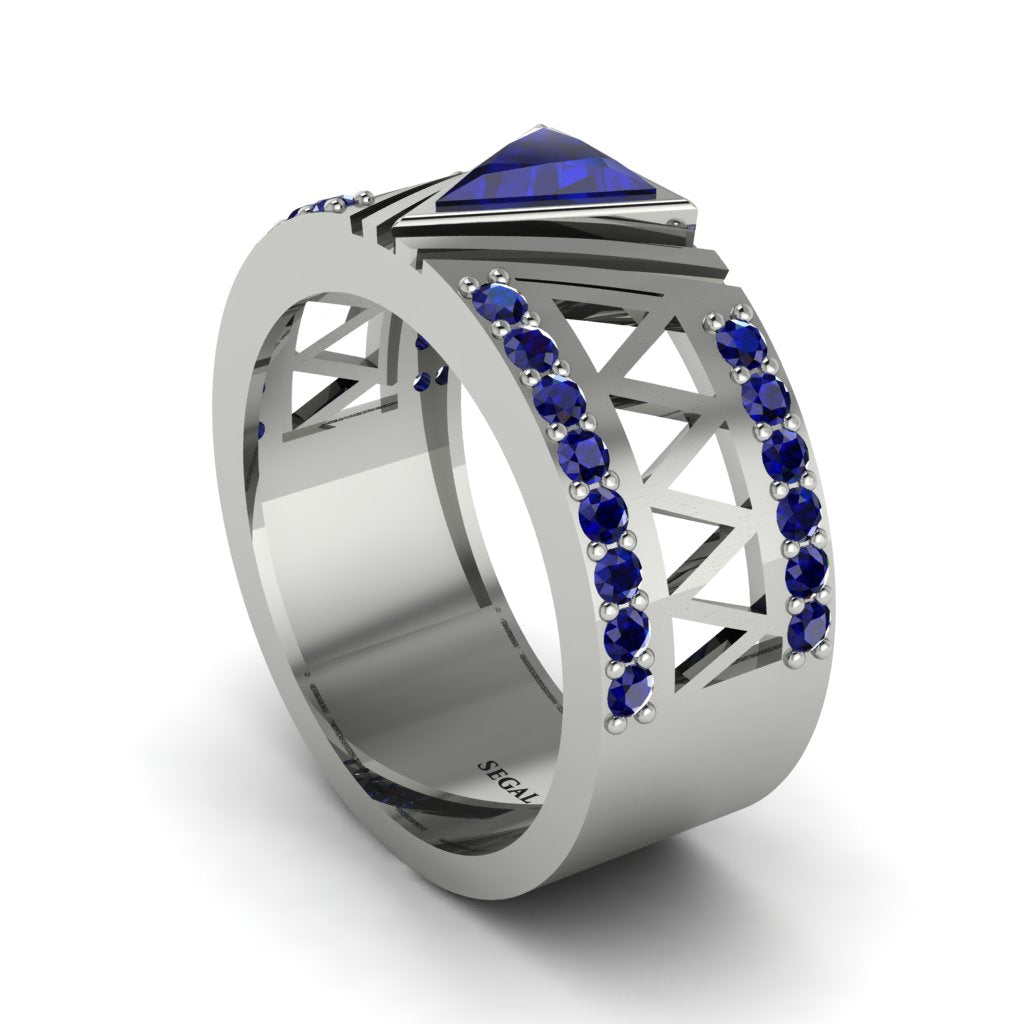 Triangle Cut Sapphire Men's Architectural Ring - Levi No. 75