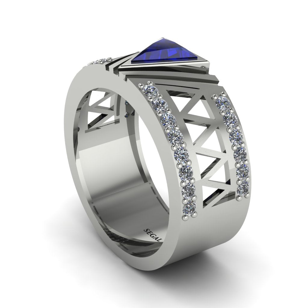 Triangle Cut Sapphire Men's Architectural Ring - Levi No. 15