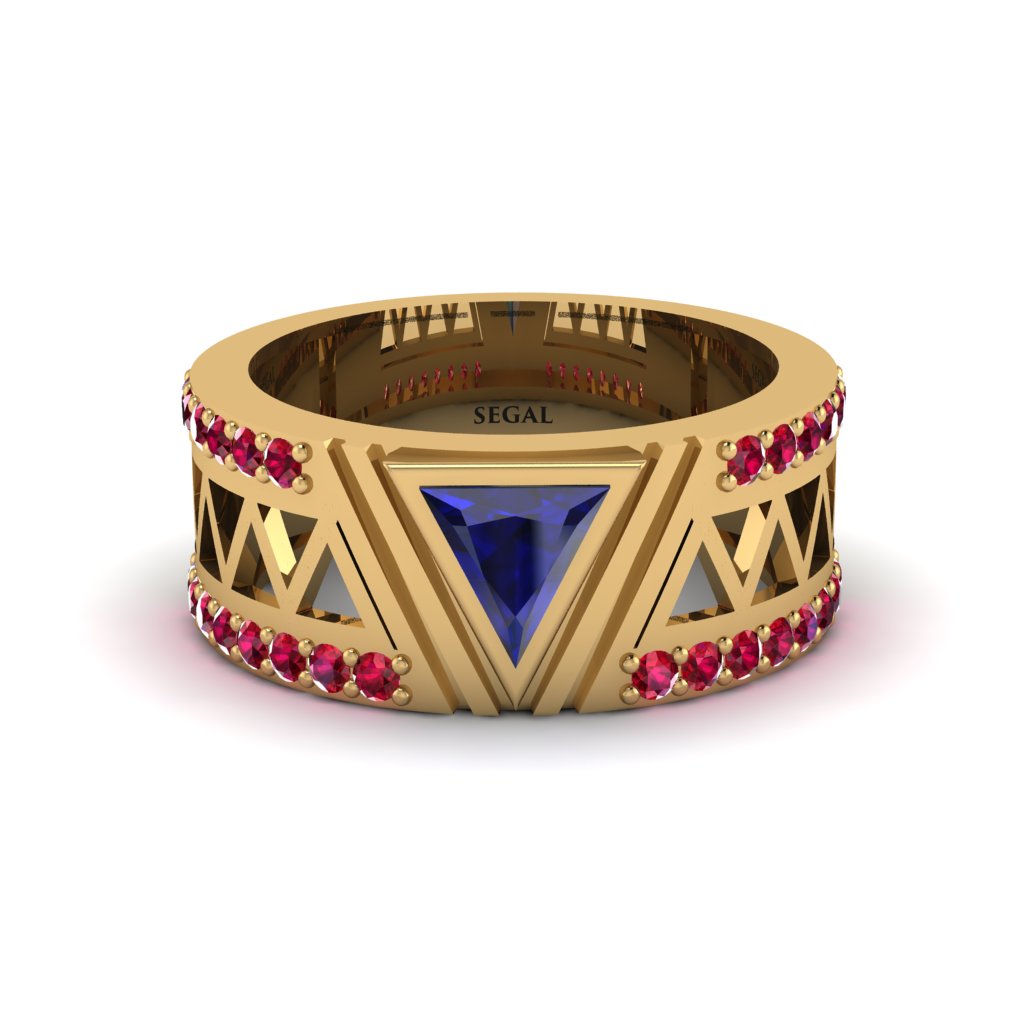 Triangle Cut Sapphire Men's Architectural Ring - Levi No. 58
