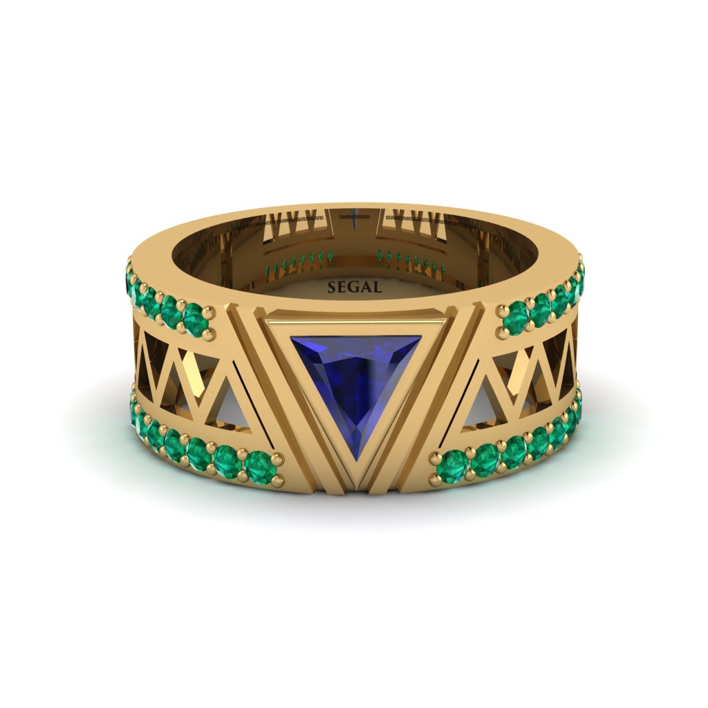 Triangle Cut Sapphire Men's Architectural Ring - Levi No. 28