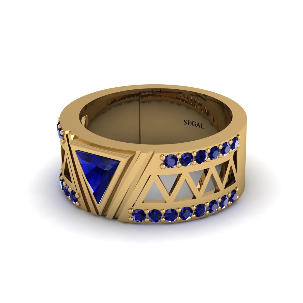 Triangle Cut Sapphire Men's Architectural Ring - Levi No. 73