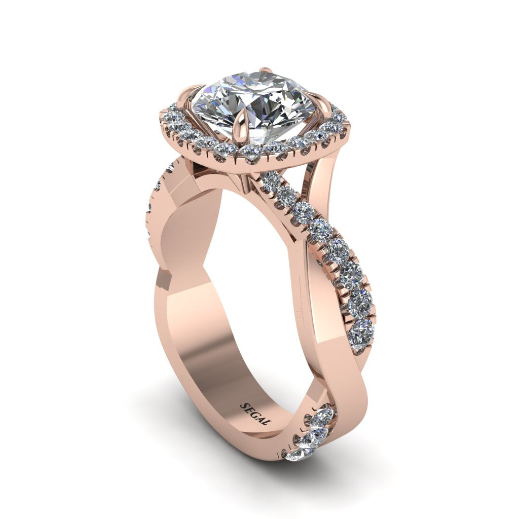 Diamond Twist Shank Halo Engagement Ring - Cheyenne No. 2